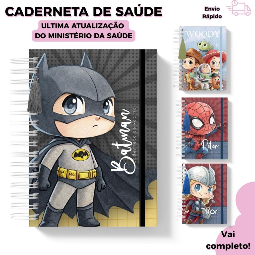 Caderneta de Vacinação Personalizada Bebê Menino Capa Dura Completa Atualizada SUS