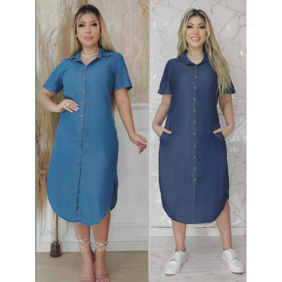 Vestido Jeans Chamise Camisão Soltinho Com Bolsos laterais Moda Evangélica 38 ao 48 em Oferta na Shopee