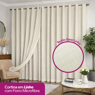 Cortina Voil Linho 6,00x2,60 Forro Microfibra Alto Padrão em Oferta na Shopee