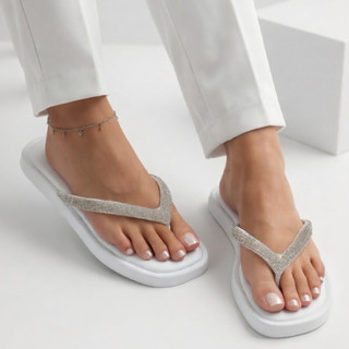 Chinelo Papete Feminina Strass Confortável Casual Lançamento