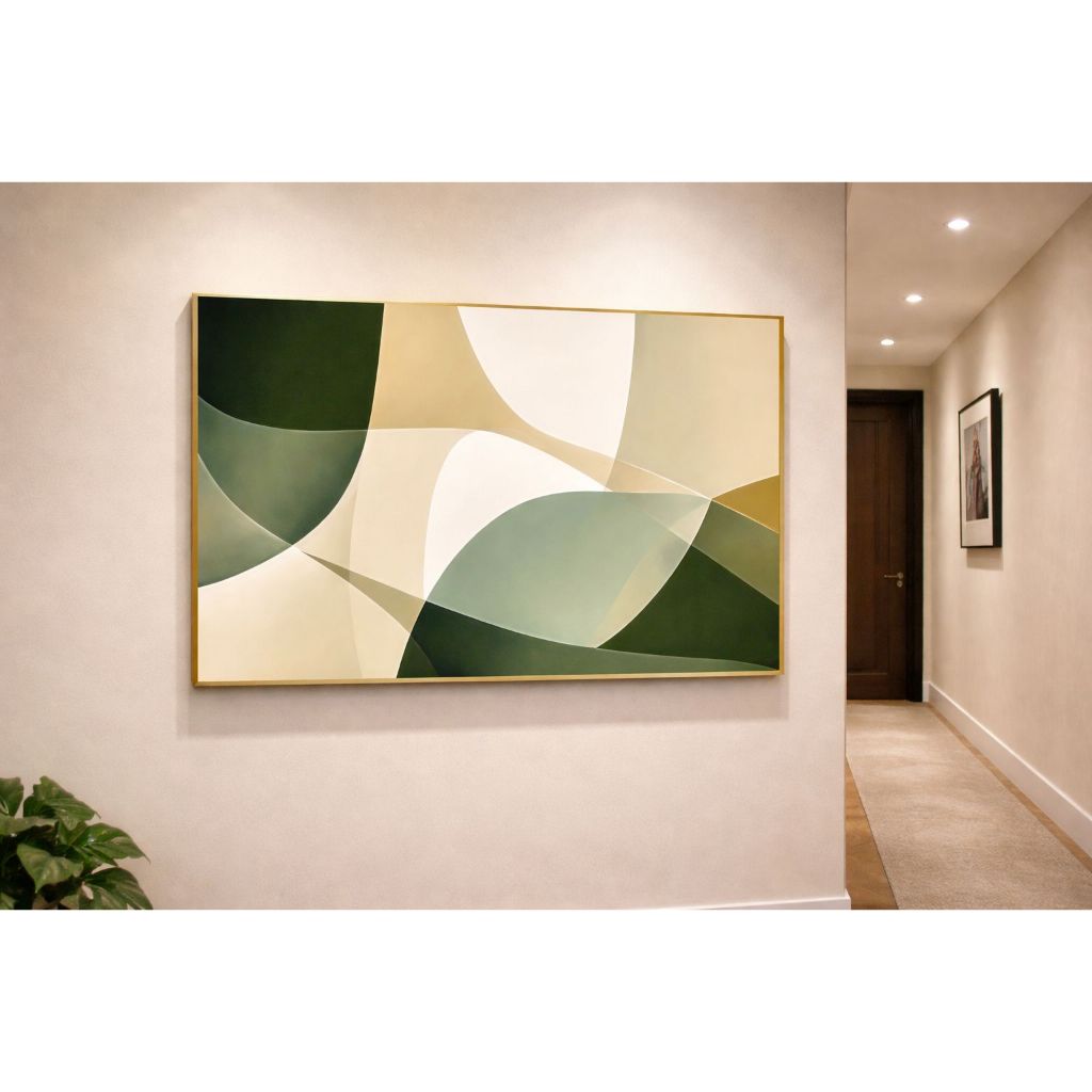 Quadro Abstrato Grande 1,10 cm x 70 cm Verde e Bege Luxo Decorativo Modeno