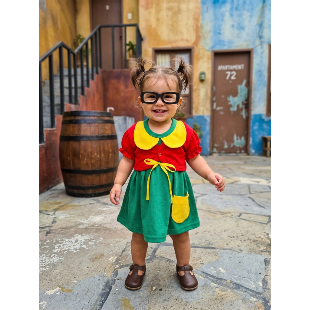 Fantasia Chiquinha Bebê Mesversario Infantil - Turma do Chaves - Vestido Com Casaquinho