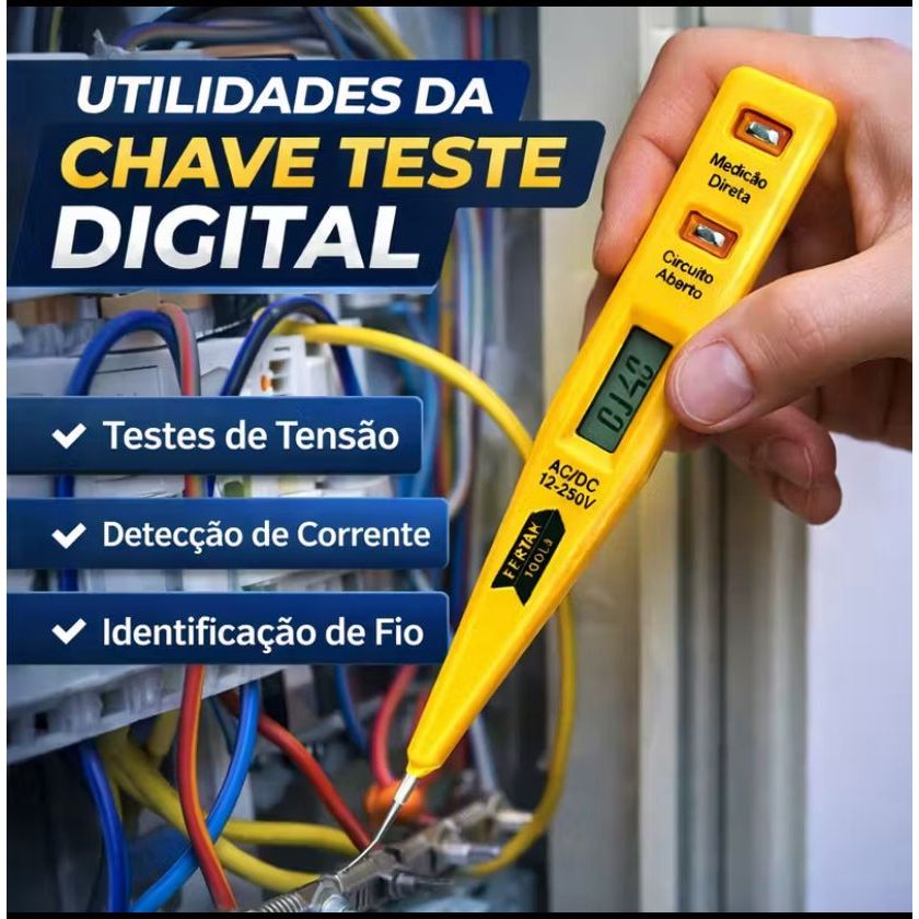 Chave de Teste Digital 12V a 220V com Display LCD e Isolamento Total