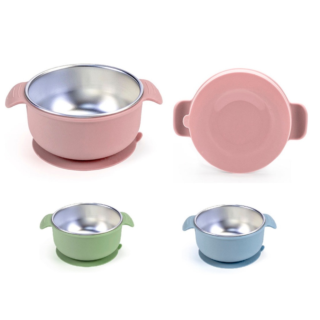 Tigela Bowl Prato Bebê Inox Silicone Fixação Sucção Ventosa Infantil Alimentação