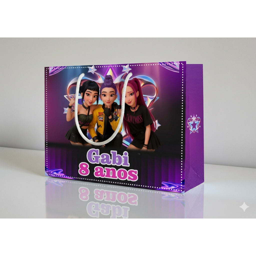 Sacolinha Pegue e Monte Personalizada Guerreiras do Kpop  com Nome e Idade | Lembrancinha Infantil
