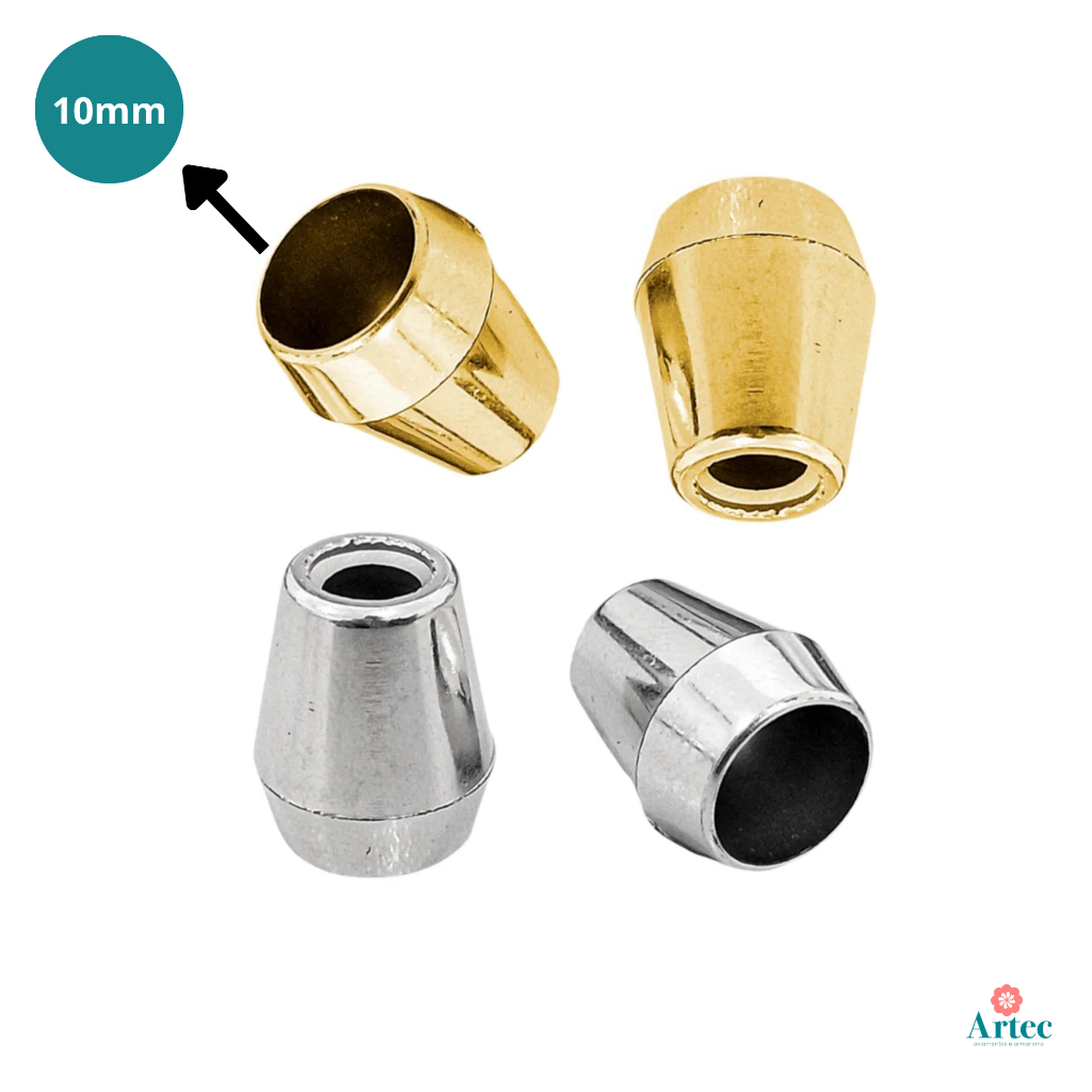 Ponteiras de Sino Plástico 10mm Para Cordão Dourado e Prata
