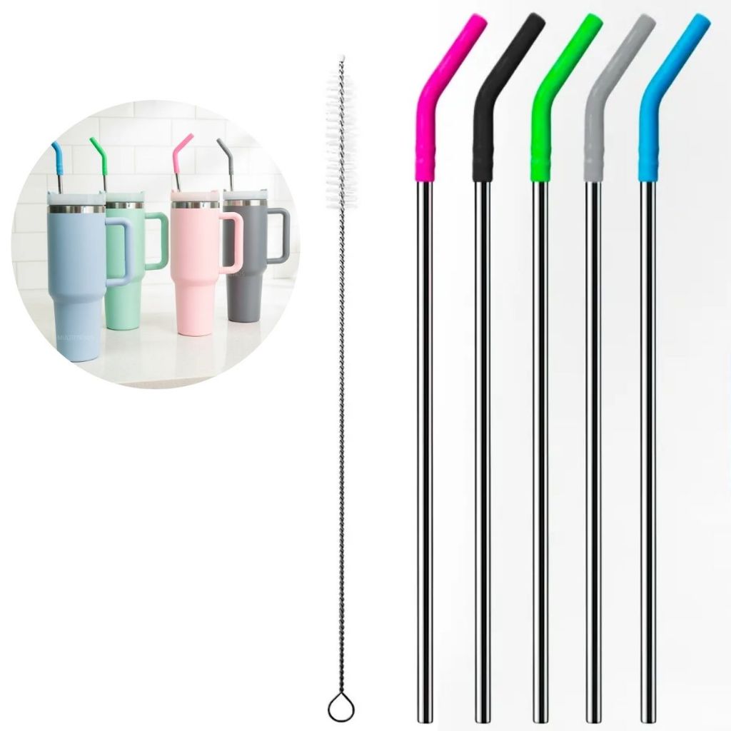 Kit Canudo de Aço Inoxidável 30cm com Bico de Silicone e Escova de Limpeza - Ideal para Copo Térmico 1200ml 40oz em Oferta na Shopee