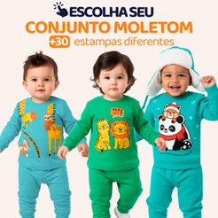 Conjunto Moletom Bebê Menino Baby Blusa e Calça Manga Longa Roupa de Frio Inverno Masculino Agasalho com Estampado L16