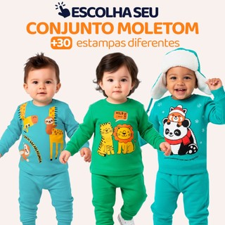 Conjunto Moletom Bebê Menino Baby Blusa e Calça Manga Longa Roupa de Frio Inverno Masculi…