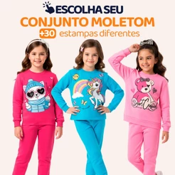 Conjunto Moletom Infantil Menina Blusa e Calça Manga Longa Roupa de Frio Inverno Criança Feminino Agasalho Estampado L08