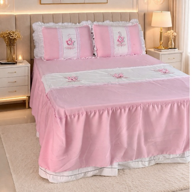 Colcha Casal e Queen Luxo 3 Peças Bordado Fuxico Elegante Super Oferta