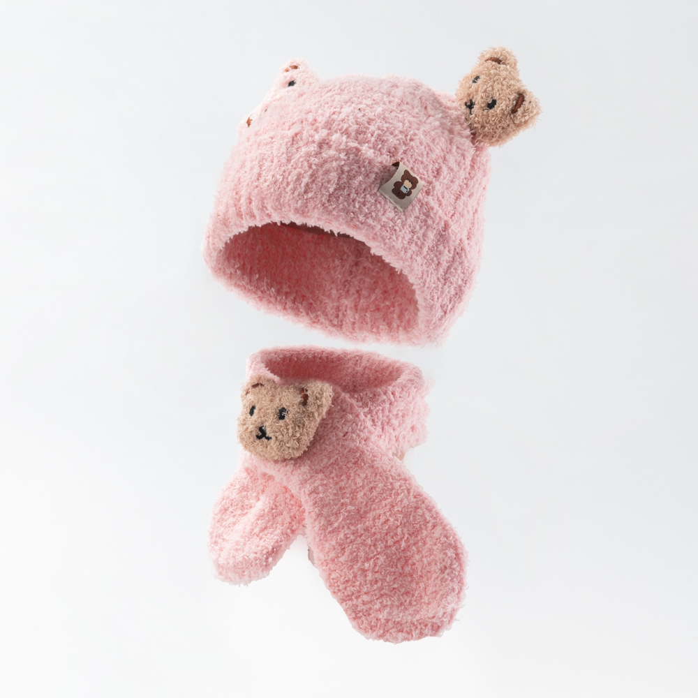 Kit Touca + Cachecol de Gola Gorro Infantil Bebê Menino Menina Tricotado Quente Fashion Para 2 a 5 anos