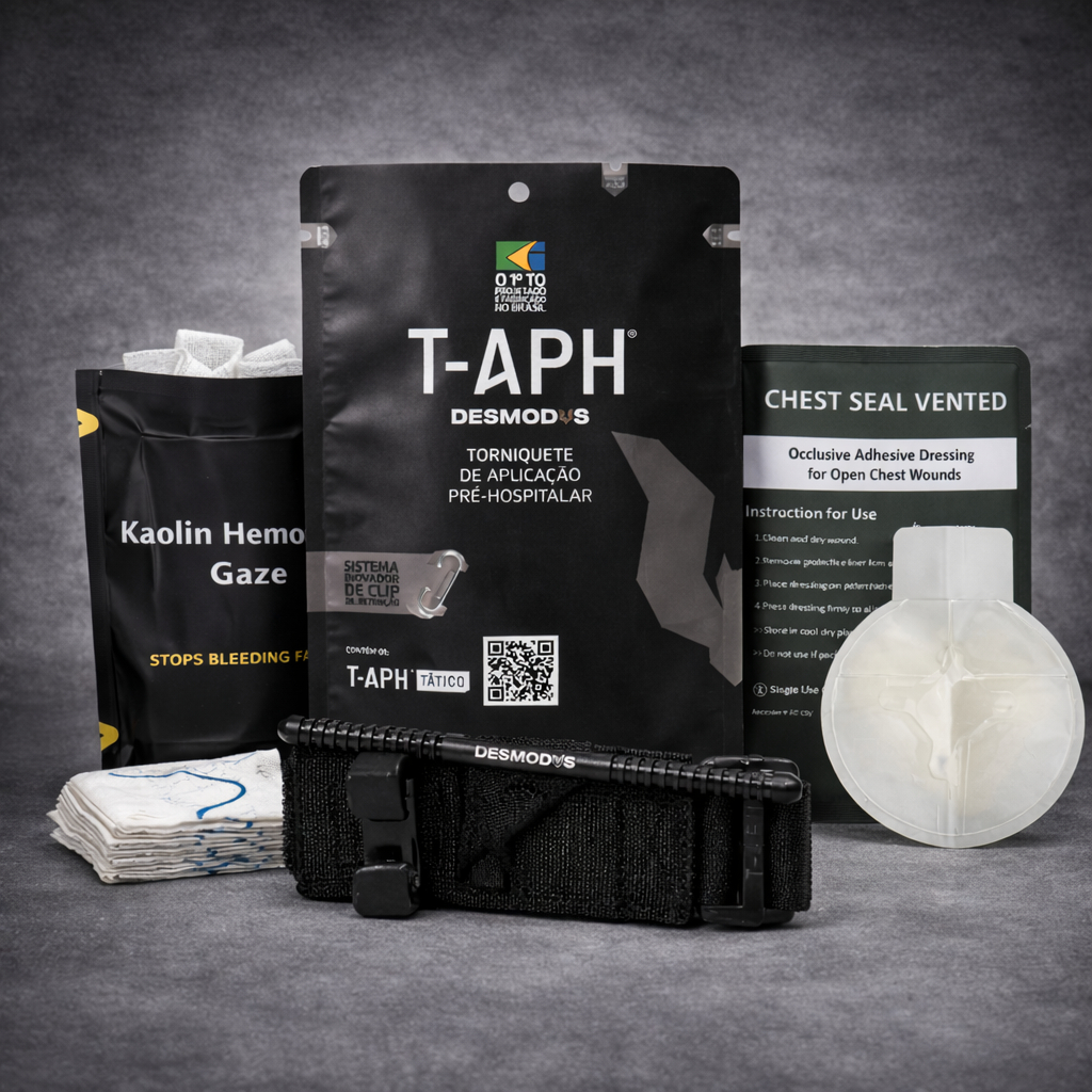 Kit APH tático Torniquete Desmodus 4° geração Selo de torax valvulado Gaze hemostatica bandagem israelense
