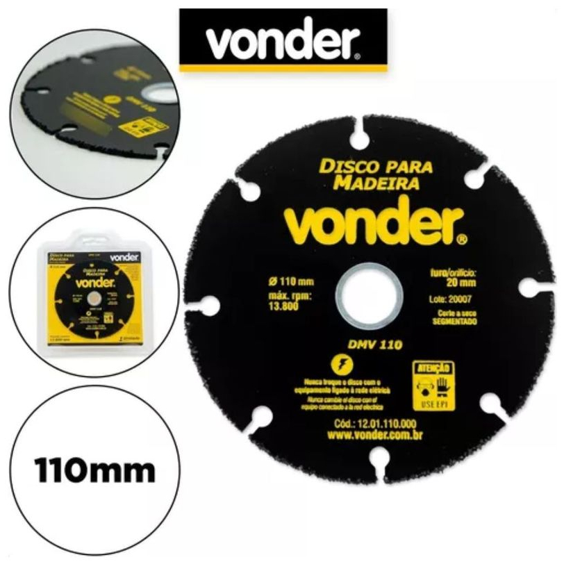 Kit com 10 Discos de Corte para Madeira Diversas 110mm DMV110 Vonder