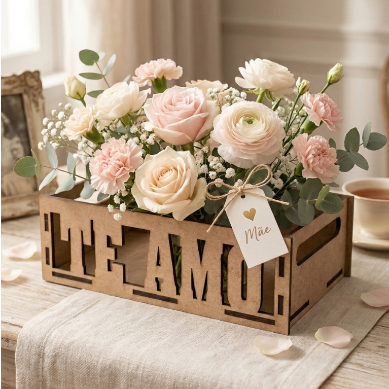Kit 10 Bandeja Cesta Mdf Cru Decorada Vazada Dia Das Mães Presente Te amo Mimos