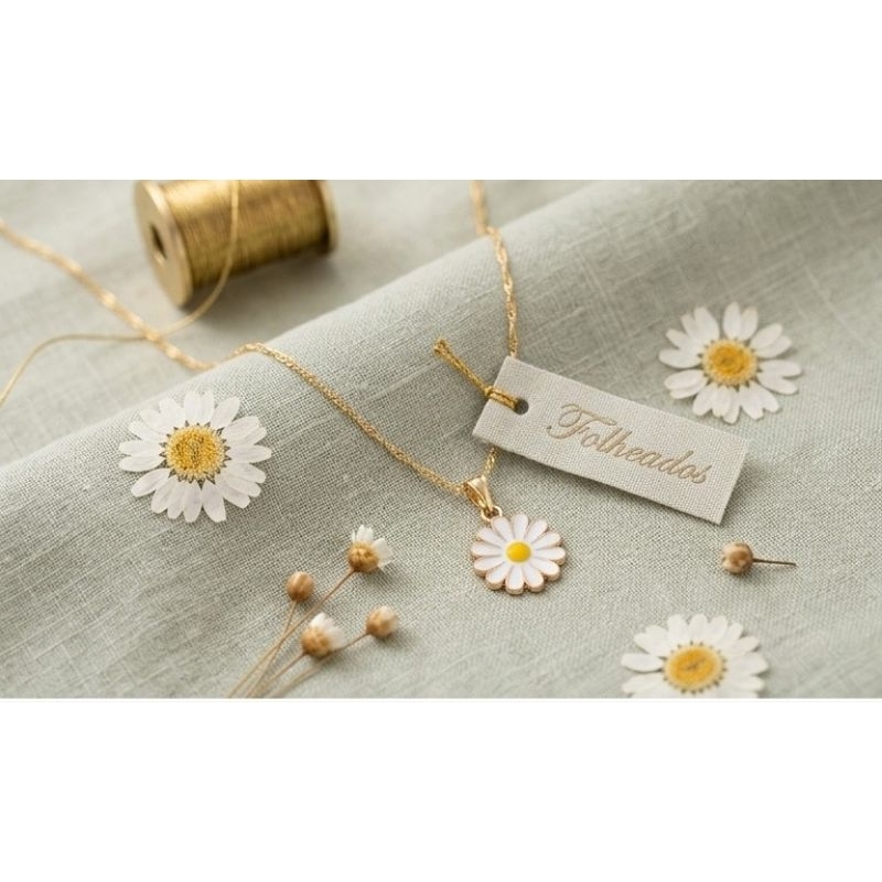 Kit Colar e Brincos Floral Margaridas Brancas esmaltadas: — imagem 2 de 2