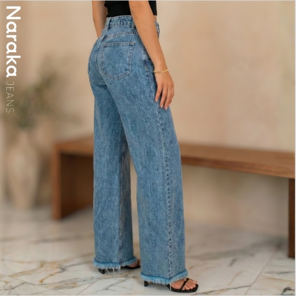 Calça Wide Leg Jeans Feminina Cintura Alta · foto 2