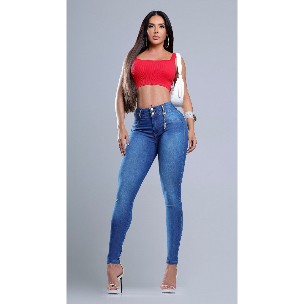 Calça jeans feminina linha premium skinny levanta bumbum