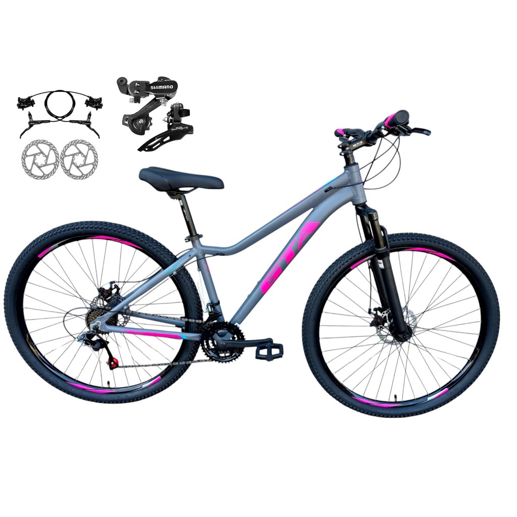 Bicicleta Feminina Aro 29 GTA Start Câmbios Shimano Freio a Disco Hidráulico 24 Marchas Suspensão Mountain Bike Alumínio