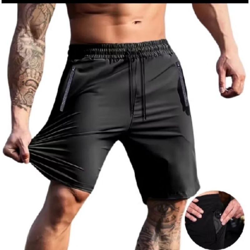 Bermuda maculina academia tactel com elastano bolso com ziper shorts com ziper alta qualidade