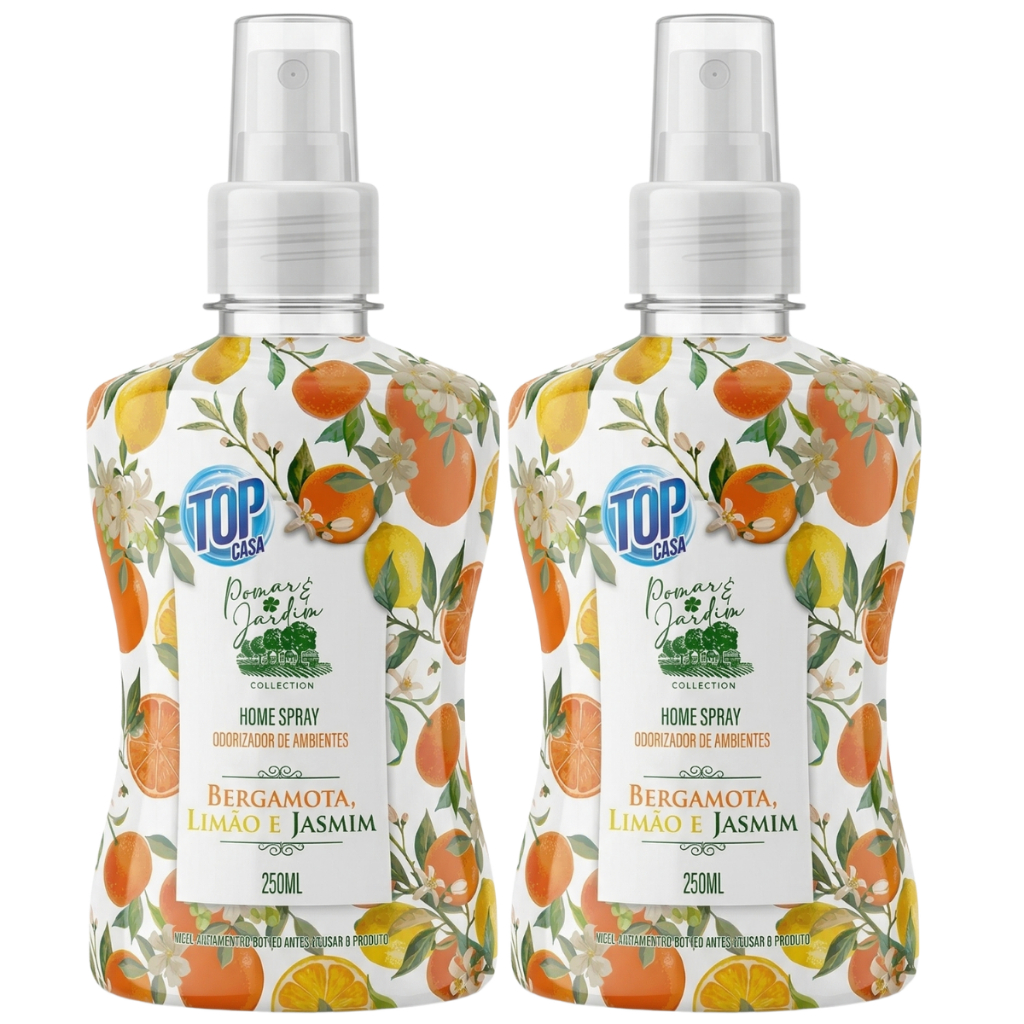 Odorizante Ambientes e Tecidos Bergamota Limão e Jasmim 250ml Aromatizador Spray Casa 2Un Top Casa
