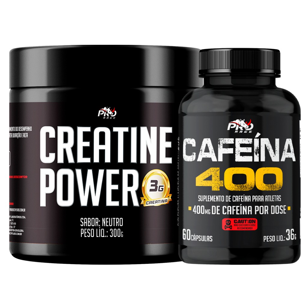 Cafeina 400 - Pote 60 Caps + Creatina Monohidratada 300g - Pro Rage
