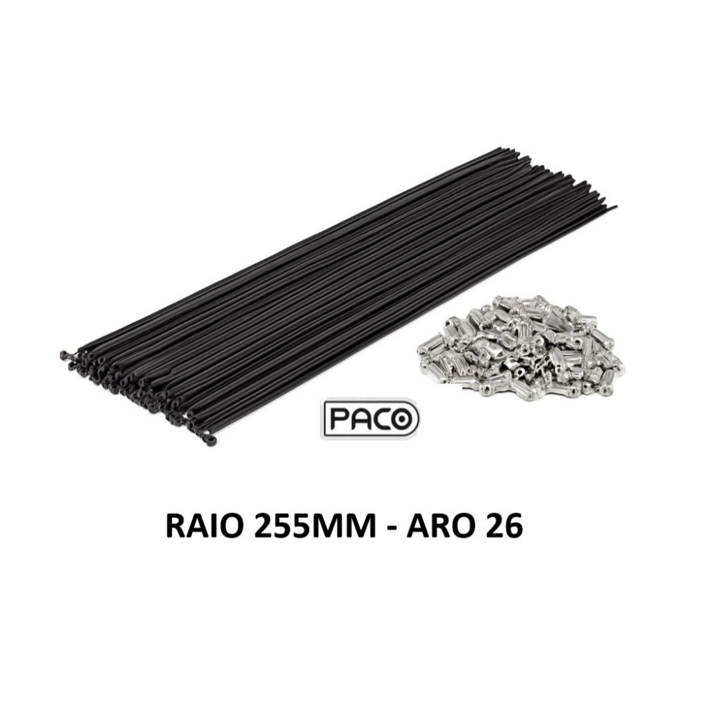 Raio De Bicicleta 255 Fino Para Roda Aro 26 Preto com Niples Prata com 36 - 72 - 144 Unidades Groza Fechada
