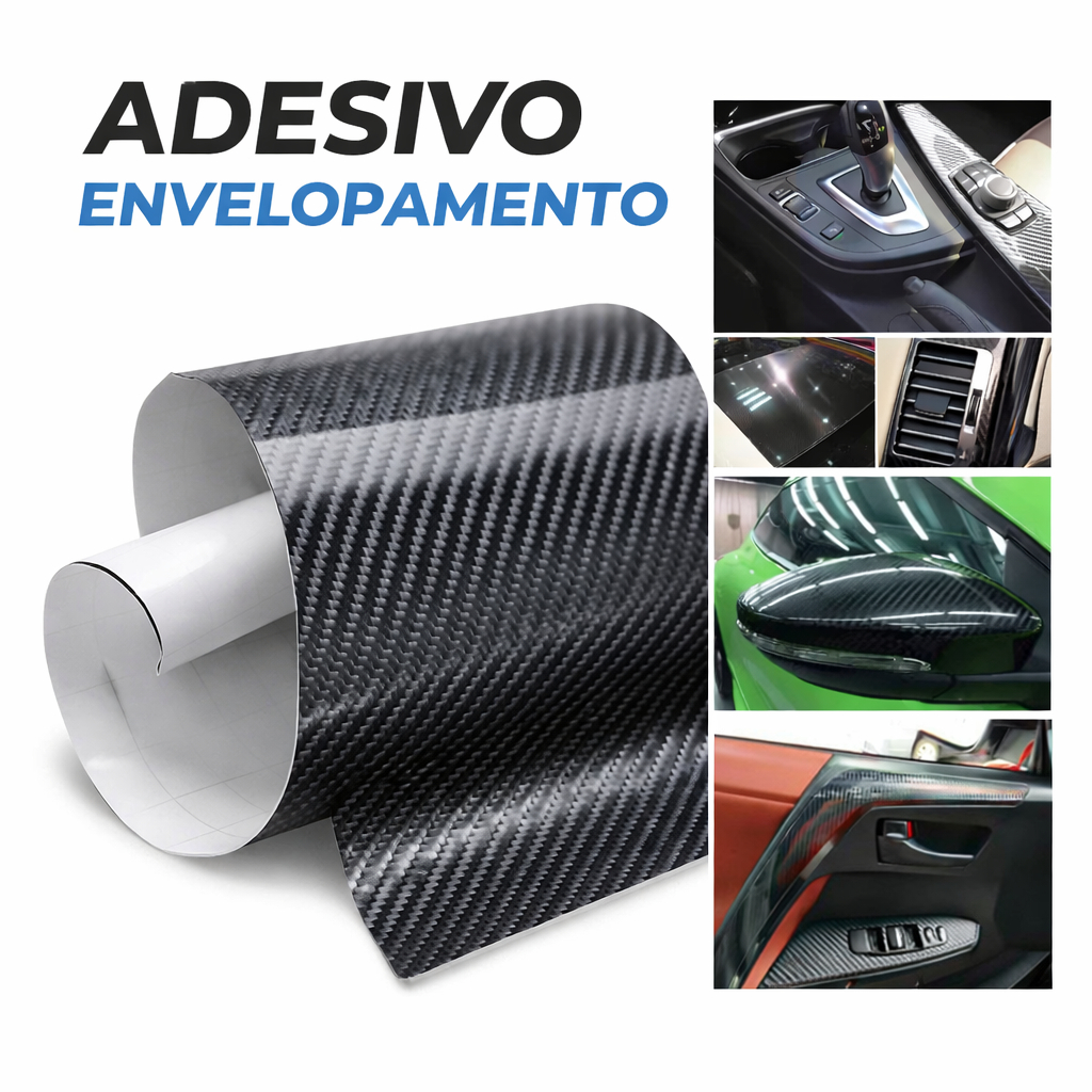 Adesivo Envelopamento Automotivo Fibra de Carbono 4D e 5D Preto ZEM