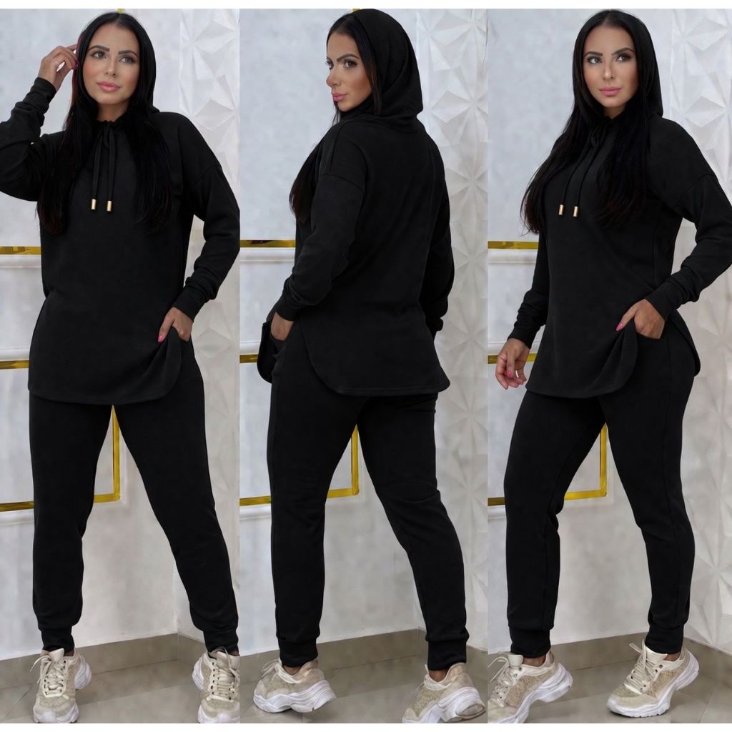 Conjunto Lanzinha Envio Rápido mais vendidos casual  capuz cordão bolso moda feminina outono inverno  despojado elegante