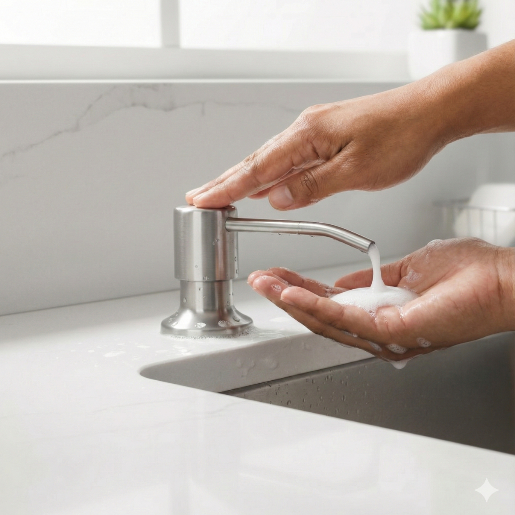 Dispenser de Detergente e Sabonete Líquido Embutir Aço Inox 500ml Dosador Para Pia