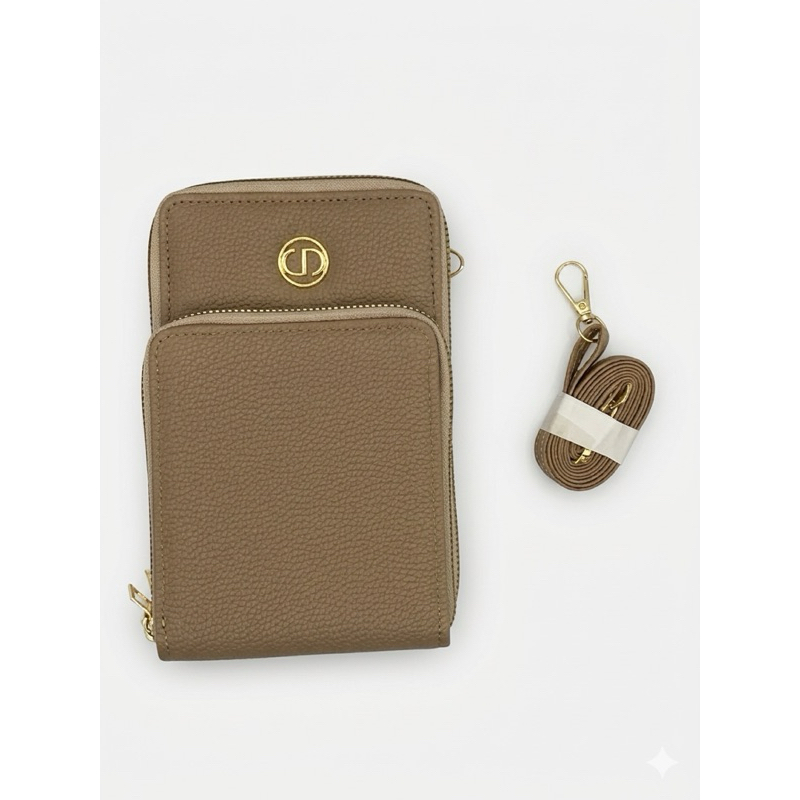 Bolsa Transversal Porta-Celular e Carteira Bege – Elegância em Couro Texturizado