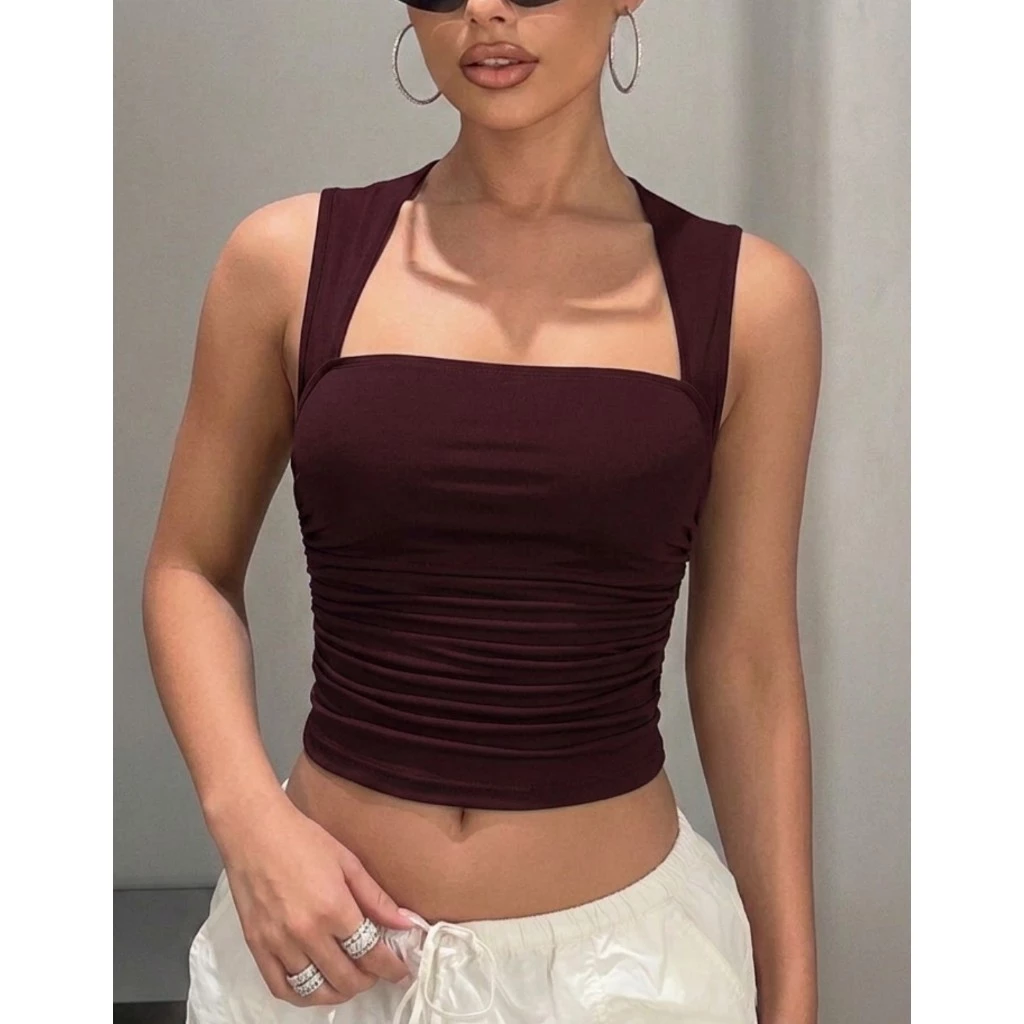 Blusa Feminina Regata Decote Reto Justa Básica Moda Blogueira