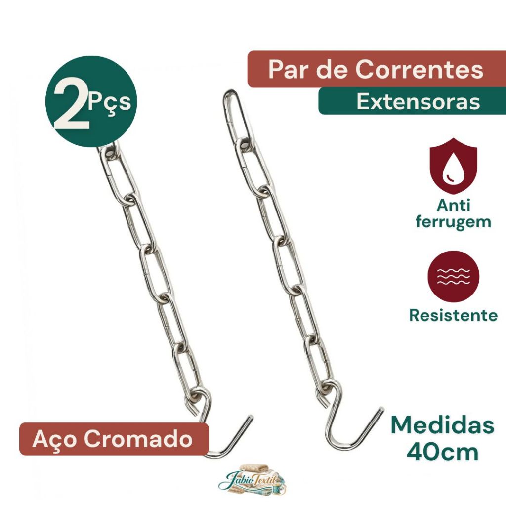 Par De Corrente Extensora Para Rede De Dormir Aço Cromado 40cm Premium