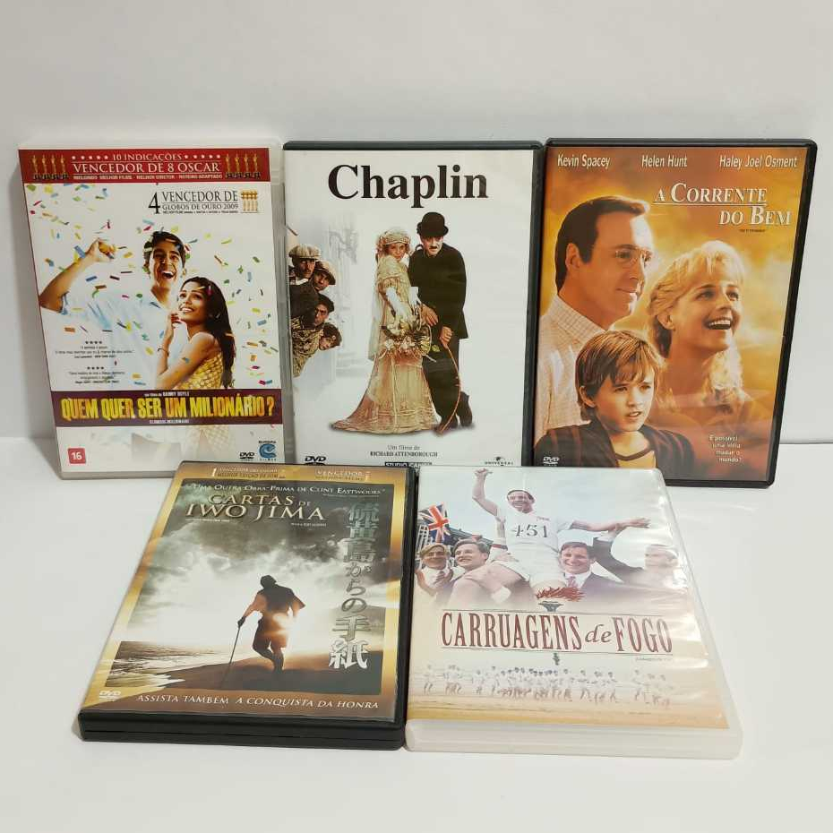 DVD Filmes A Corrente Do Bem Cartas De Iwo Jima Carruagem De Fogo Chaplin -Milionário (5 DVD) Usado