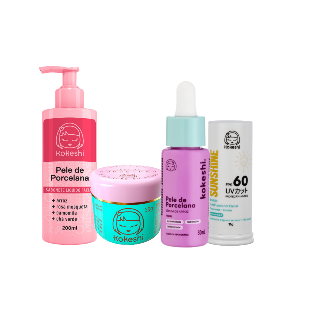 Kit Rotina Facial  FPS60 Pele de Porcelana Kokeshi em Oferta na Shopee
