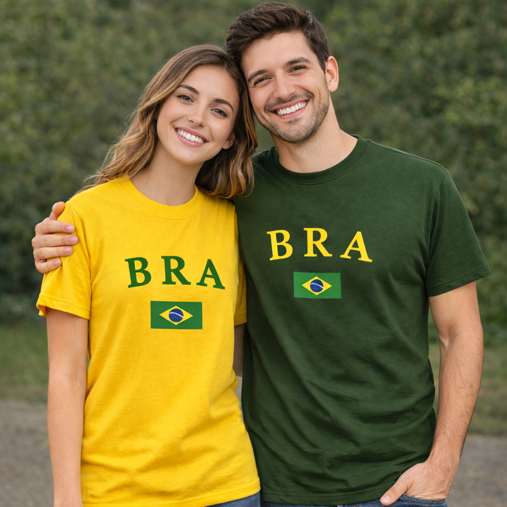 Kit 2 Camisetas Casal Brasil Torcedor 100% Algodão