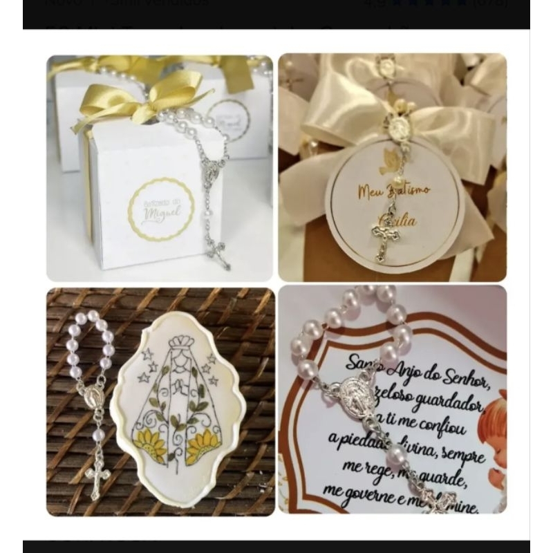 kit Mini Terços Prata Para Lembrancinhas 10 Míni Terço de Dedo. Lembrancinhas Batizado Casamentos Eventos Religioso