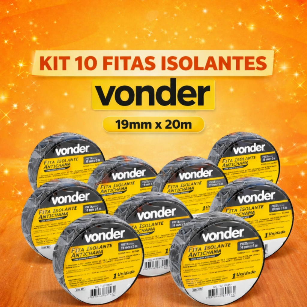 Kit 10 Fitas Isolante 19Mm x 20M Preta Vonder