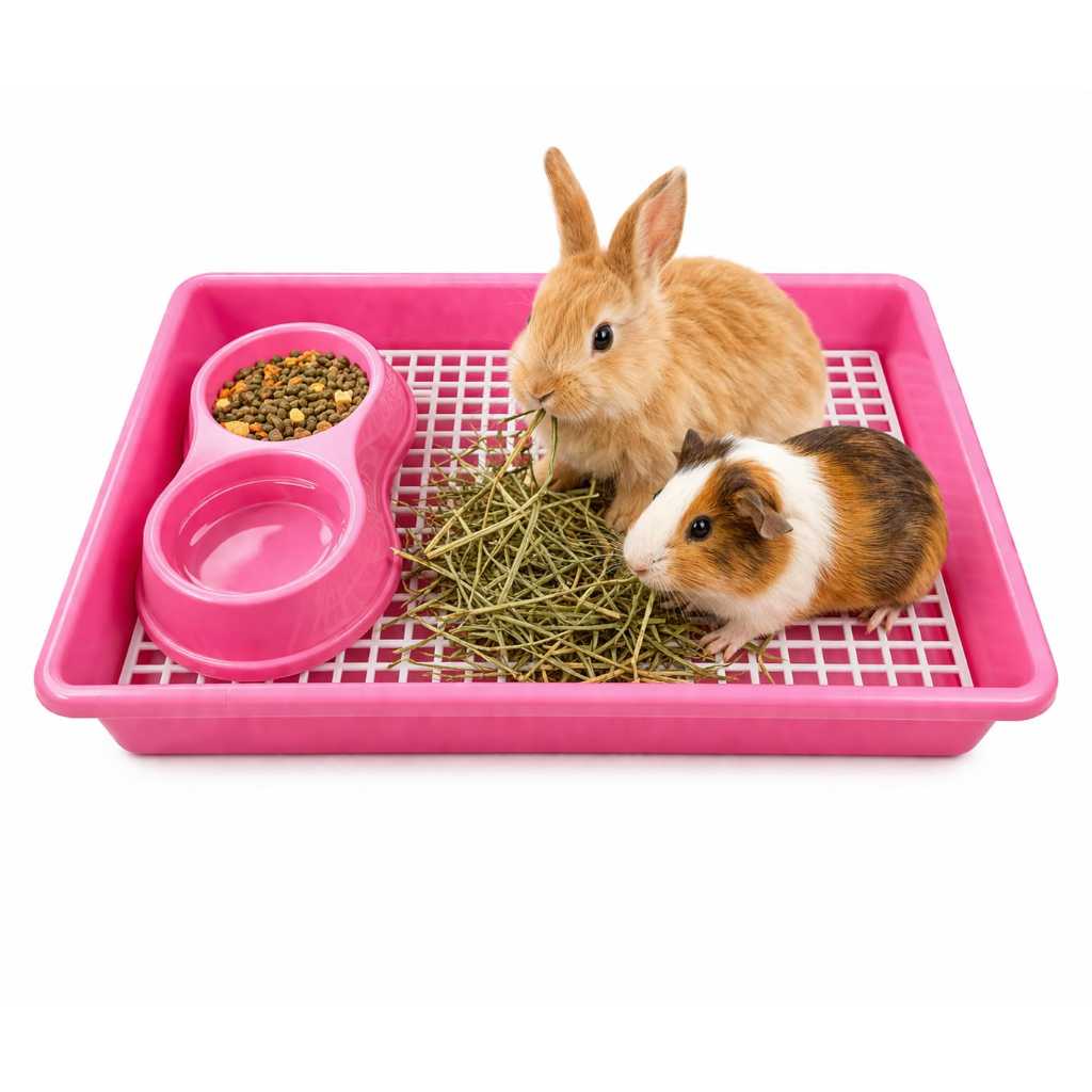 BANDEJA SANITÁRIA ESPAÇOSO PARA PORQUINHO DA ÍNDIA COELHO COM GRADE + COMED DUPLO