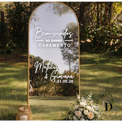 Adesivo para espelho de casamento nomes e data personalizado
