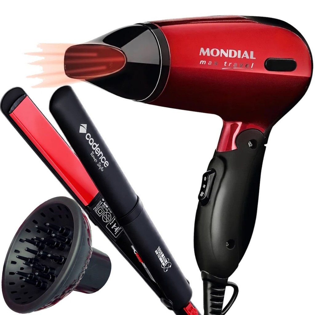 Secador De Cabelo Mondial Mini Dobrável Viagem Hotel Academia 1200w Difusor Cachos Prancha Cerâmica 210°c Bivolt
