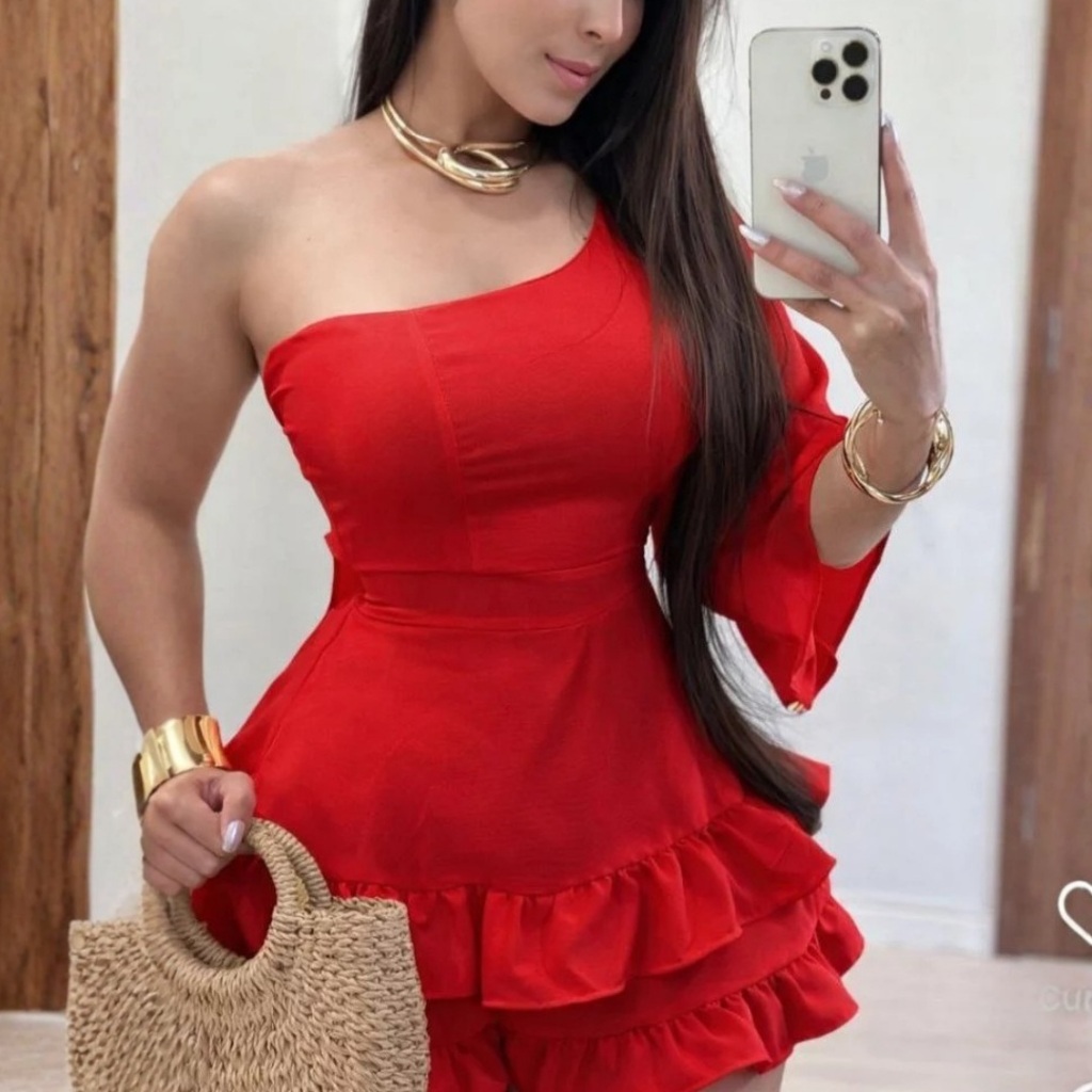 Vestido Macaquinho Feminino Curto Nula Manga Costas Nuas Premium