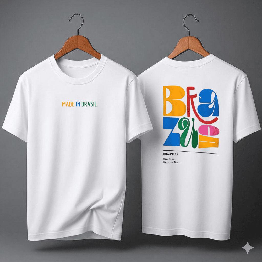 Camiseta Brazuca Made In Brasil Streetwear Masculina e Feminina Camisa Oversized de Algodão Estampa da Copa do Mundo