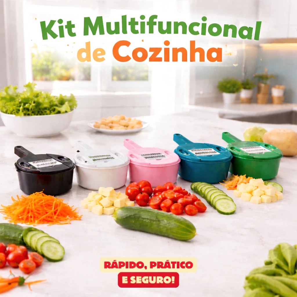 RALADOR DECASCADOR CORTADOR FATIADOR DE LEGUMES VEGETAIS FRUTAS ALIMENTOS MULTIFUNCIONAL KIT 12 EM 1
