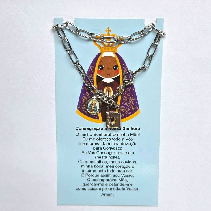 Pulseira Infantil Nossa Senhora Aparecida Inox + Oração — Presente para Crianças | Batizado