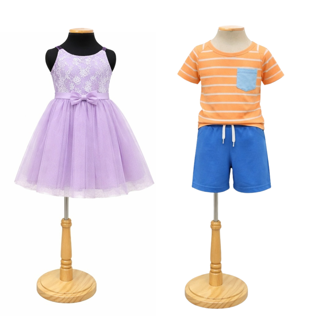 1 Busto Manequim Infantil Meia Perna Loja Vitrine expositor forrado kids pedestal madeira