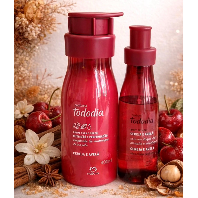 kit cereja avelã Natura todo dia Kit hidratante corporal 400 ml, com bodysplash para uma experiência completa de cuidado