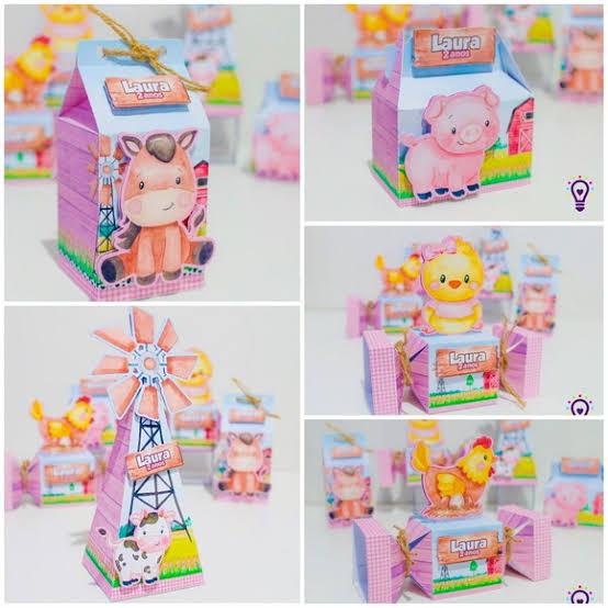 Caixinhas personalizadas / Lembrancinhas de aniversário Fazendinha Menina Rosa - Personalizados