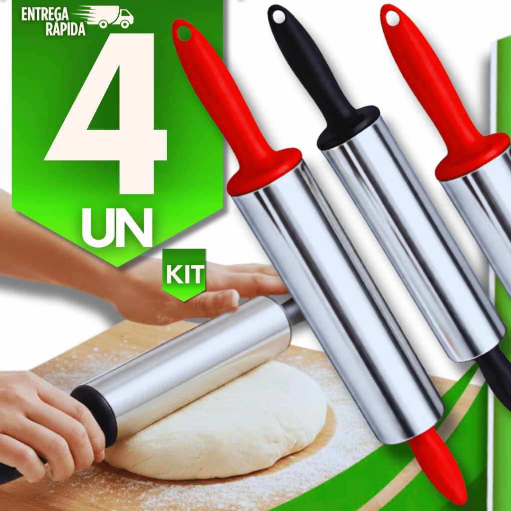 Conjunto 4/3/2/1 Rolo de Massa  Massa Inox com Cabo  37,5cm Premium Utilidades Sortidas Premium