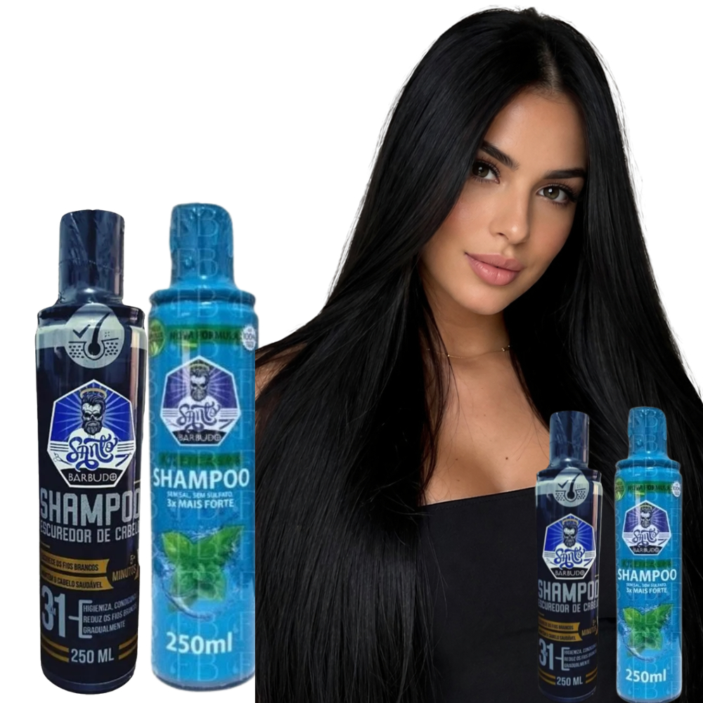 Kit shampoo escurecedor + shampoo anticaspa 3 em1 condiciona hidrata e restaura cabelo femino e masculino 250 ml cada